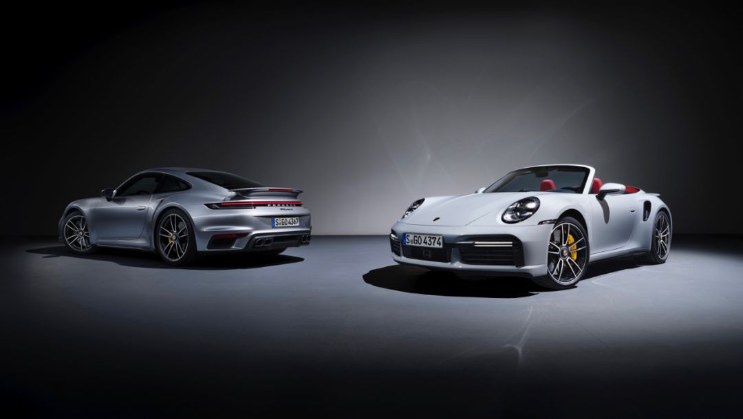 911 Turbo S, 911 Turbo S Cabriolet, l-r, 2020, Porsche AG