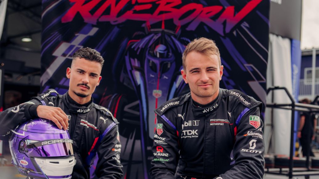 Pascal Wehrlein y Nico M&uuml;ller (i-d), equipo Porsche F&oacute;rmula E, E-Prix de S&atilde;o Paulo, 2025, Porsche AG
