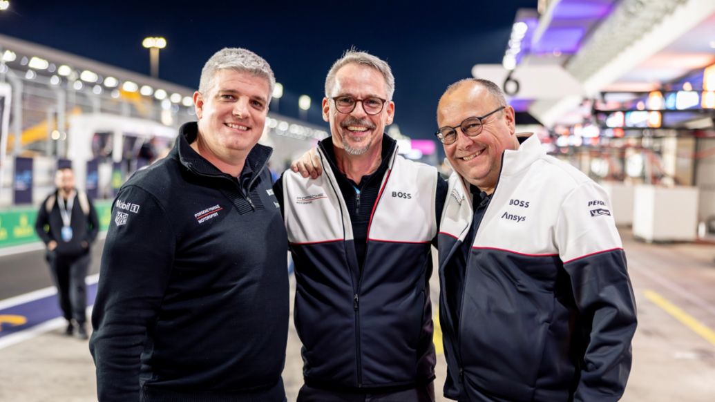 Jonathan Diuguid (Managing Director Porsche Penske Motorsport), Thomas Laudenbach (Vice President Porsche Motorsport), Urs Kuratle (Director of Factory Motorsport LMDh) (l-r), Qatar, 2024, Porsche AG