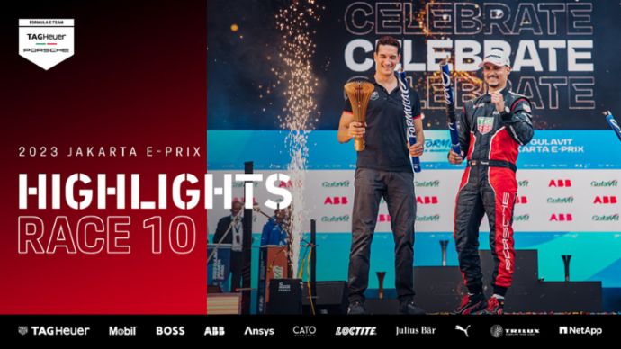 Portada de vídeo, momentos destacados de la primera carrera, equipo TAG Heuer Porsche de Fórmula E, Yakarta, Indonesia, 2023, Porsche AG