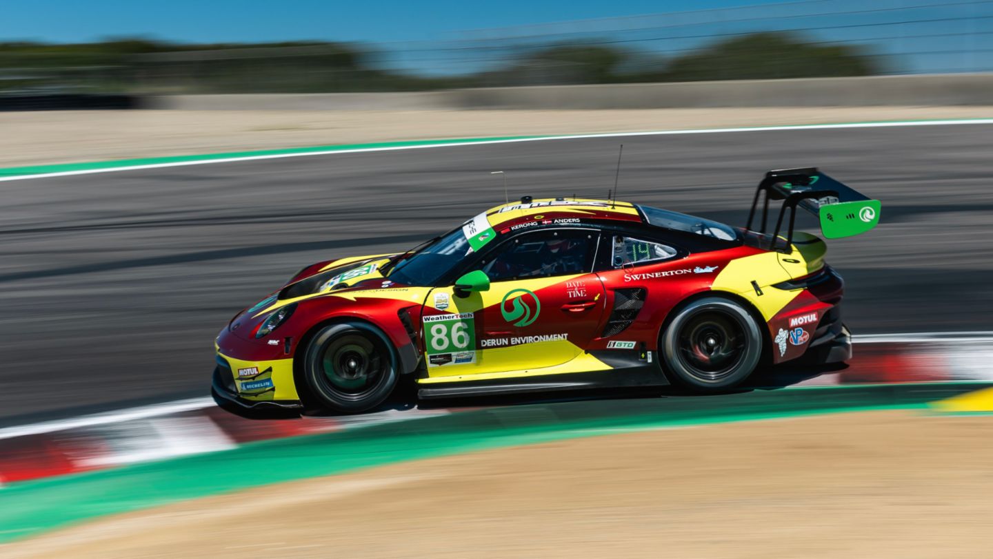 Porsche 911 GT3 R, MDK Motorsports (#86), Anders Fjordbach (DK), Kerong Li (CHN), Laguna Seca, 2024, Porsche AG