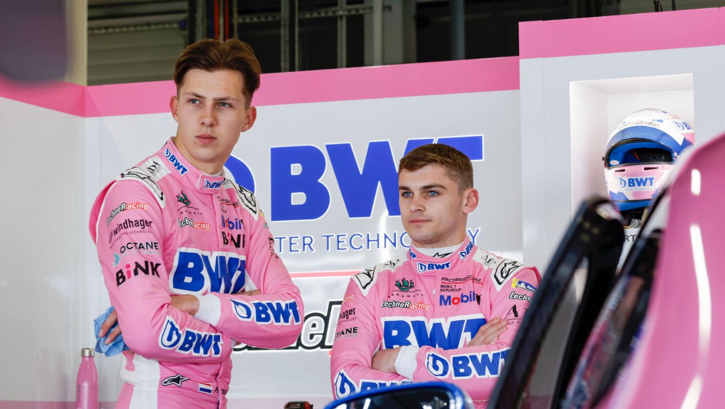 Robert de Haan (PB), Harry King (GB) (i-d), Porsche Mobil 1 Supercup 2024, Ímola, Italia, 2024, Porsche AG