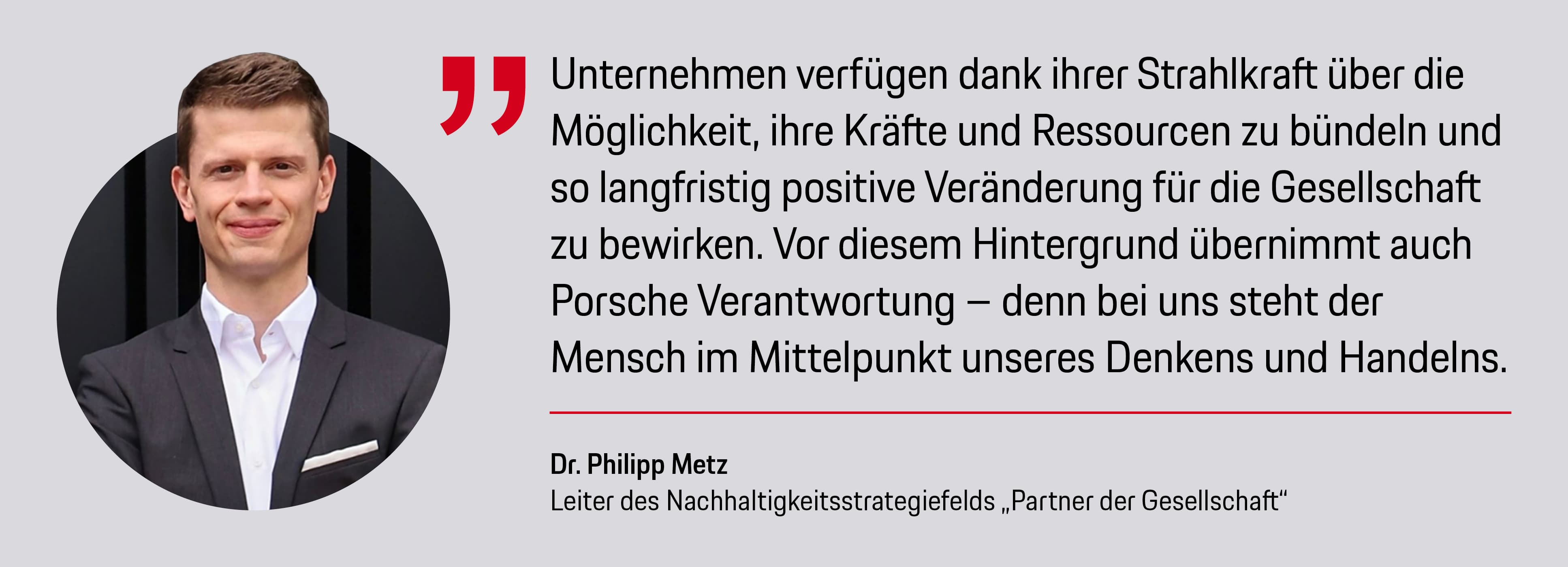 Dr. Philipp Metz, Leiter des Nachhaltigkeitsstrategiefelds &bdquo;Partner der Gesellschaft", 2026, Porsche AG